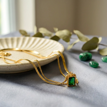 Emerald Duo Layered Pendant Necklace