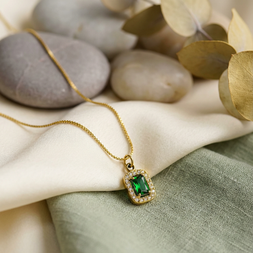 Emerald Halo Solitaire Necklace