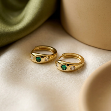 Emerald Halo Mini Hoops