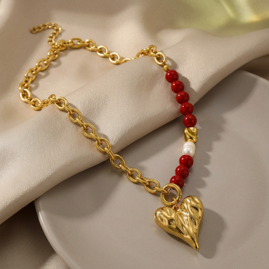 Amara Ruby Pearl Heart Necklace
