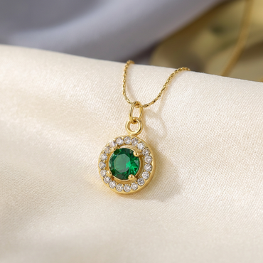 Elara Emerald Halo Pendant Necklace
