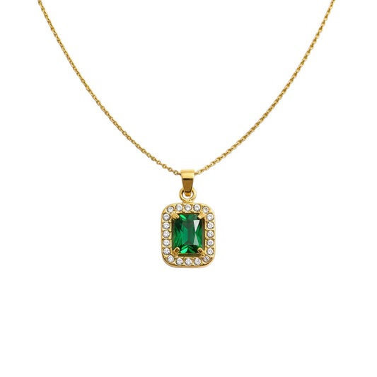 Emerald Halo Solitaire Necklace