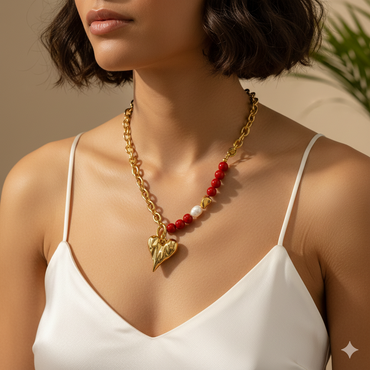 Amara Ruby Pearl Heart Necklace
