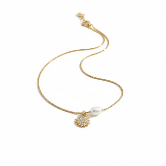 Solara Pearl Sunburst Pendant Necklace