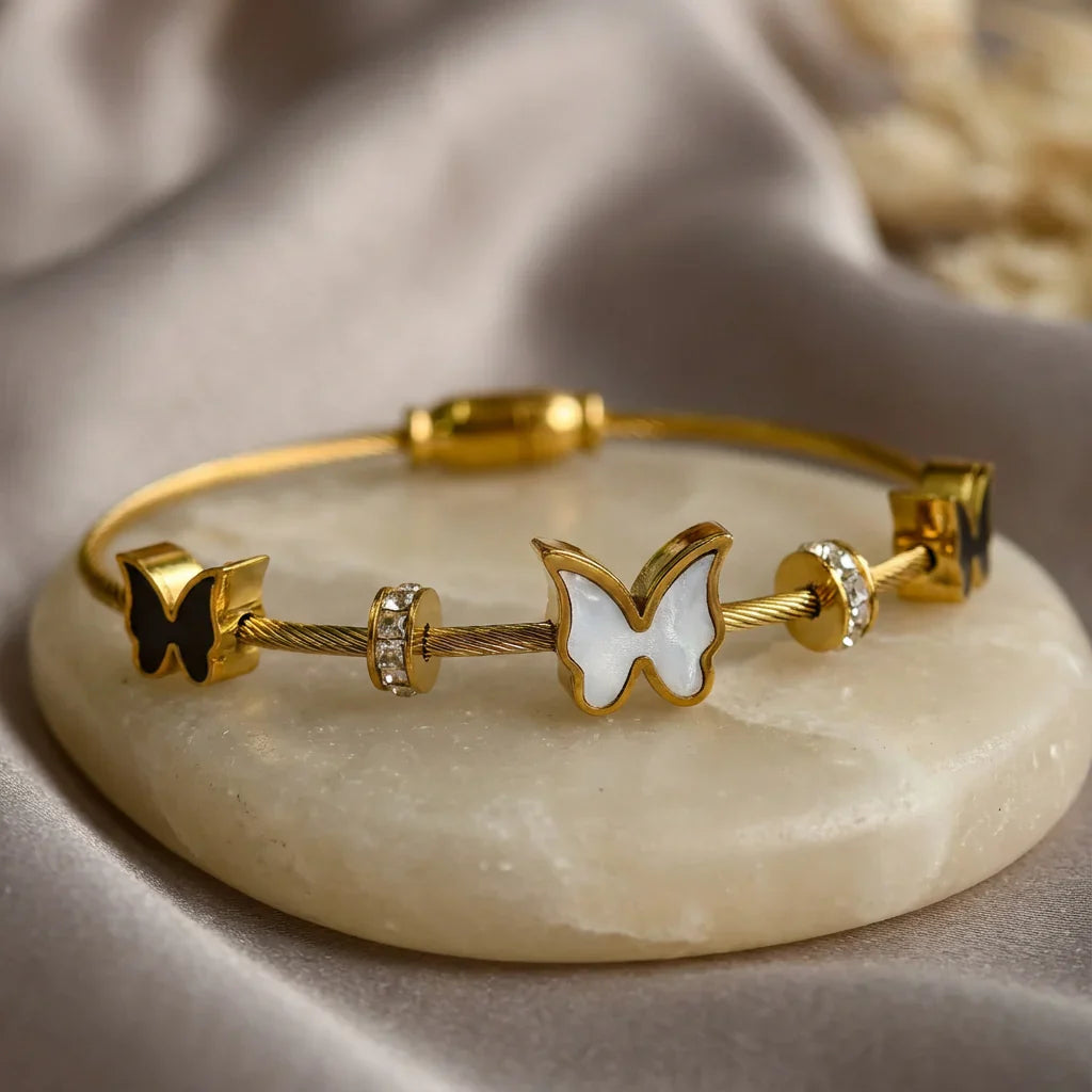 Butterfly Shell Zircon Bangle Bracelet That Brings Grace And Sparkle To Every Look