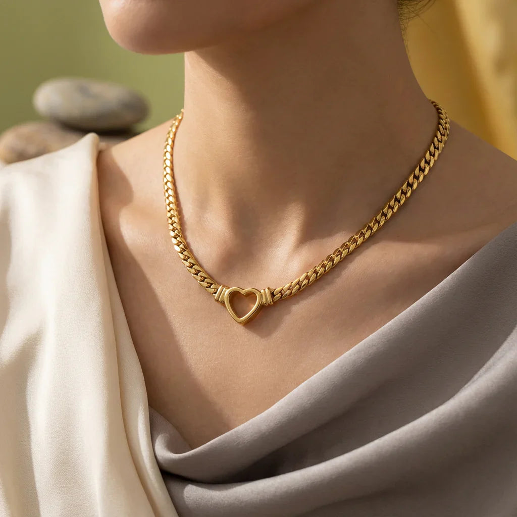 Gold Cuban Link Necklace for Women India | Nova Heart Cuban