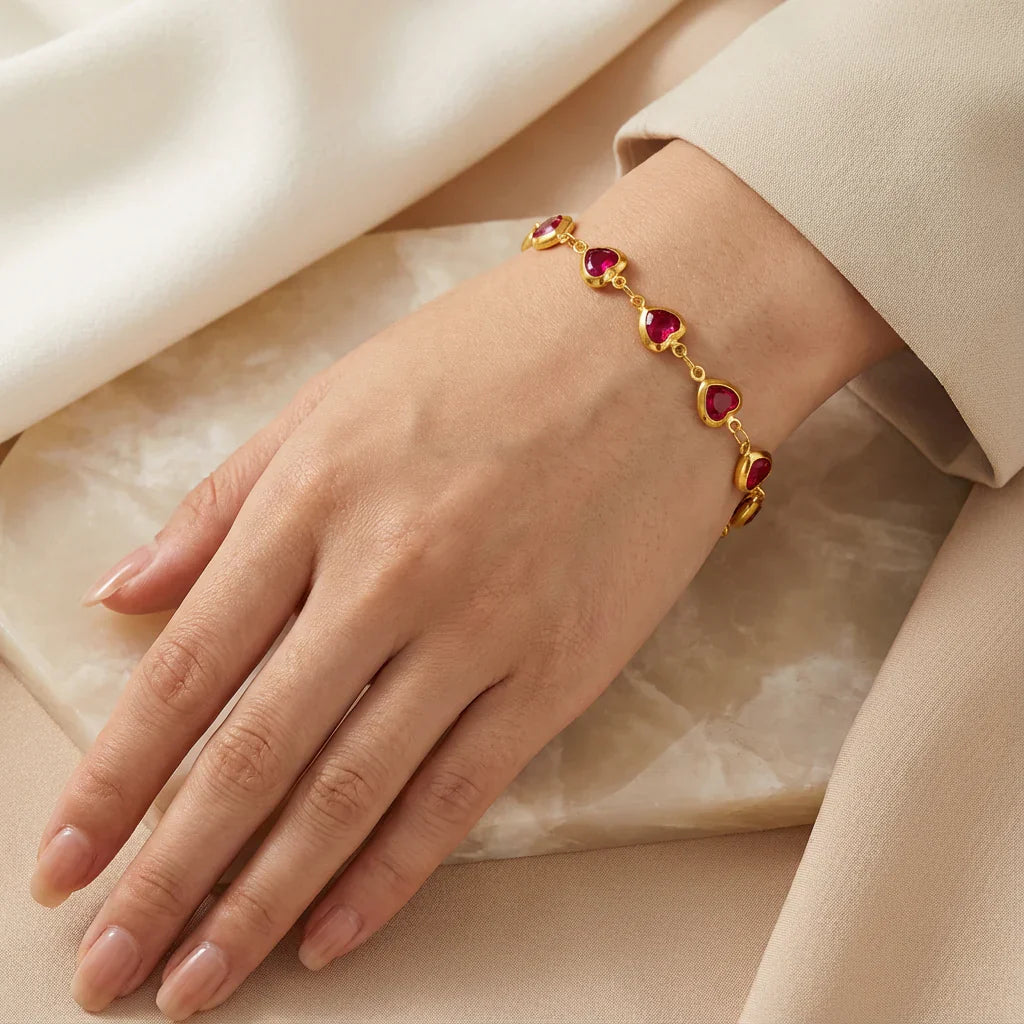 Red Heart Bracelet for Women India | Ruby Princess Heart Bracelet