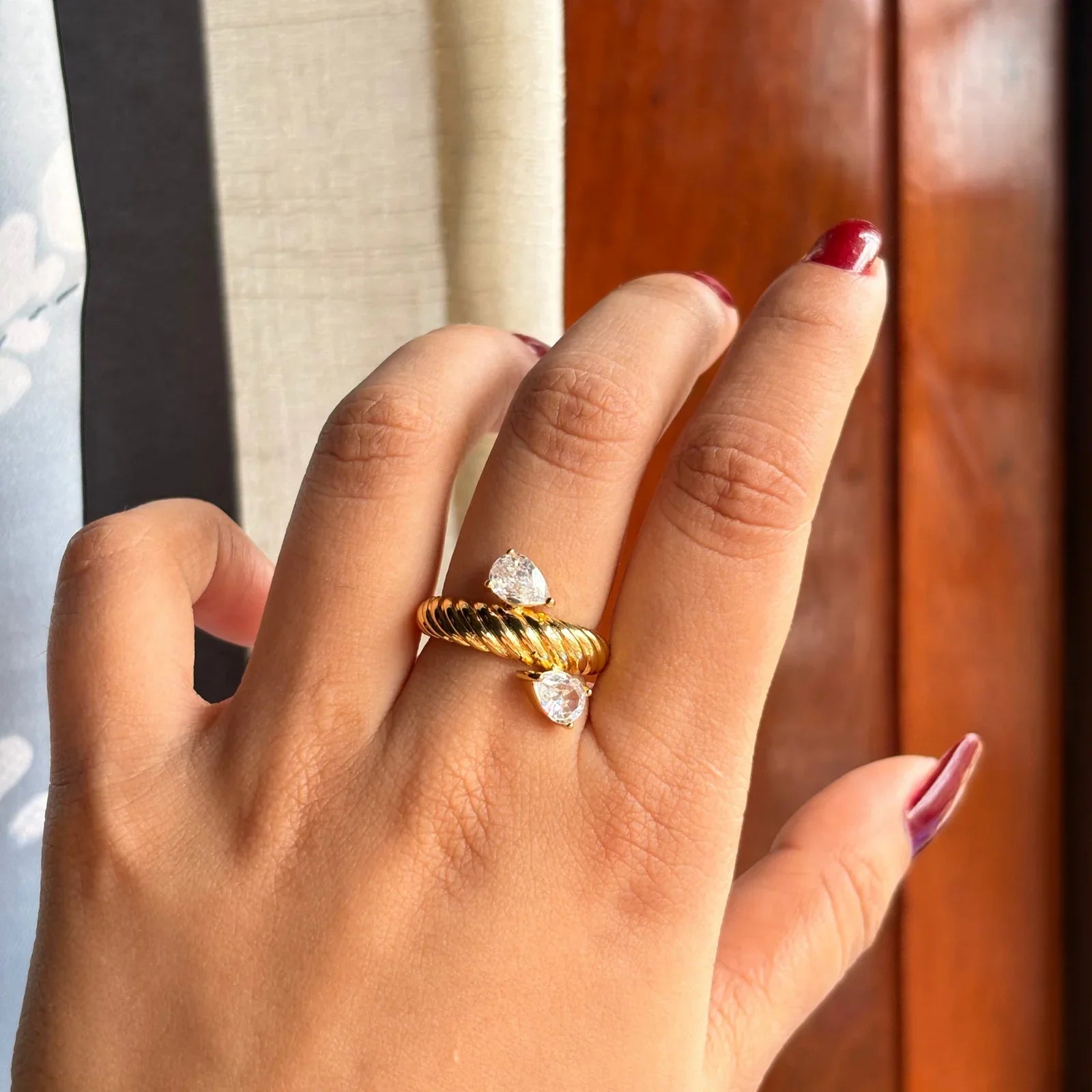 Twisted Gold Ring India | Luna Twisted Open Ring | Pretty Shimmering Things (