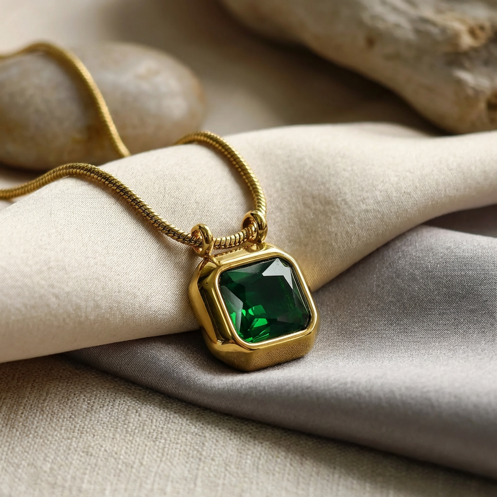 Emerald Prism Retro Pendant Necklace