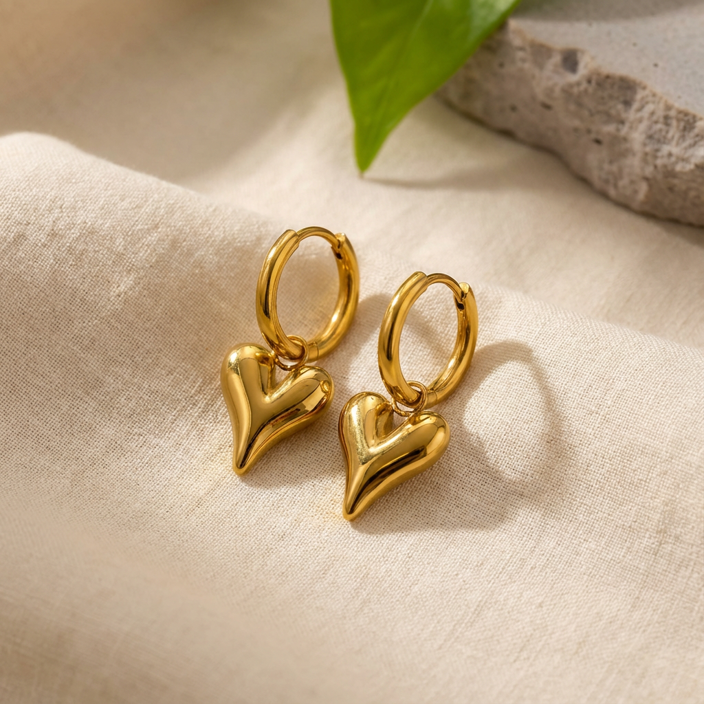 Lena Puff Heart Huggie Earrings