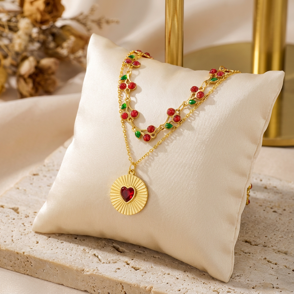 Lila Berry Heart Necklace