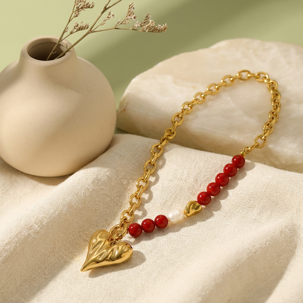 Amara Ruby Pearl Heart Necklace