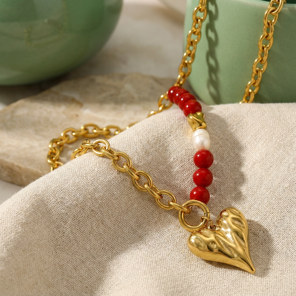 Amara Ruby Pearl Heart Necklace