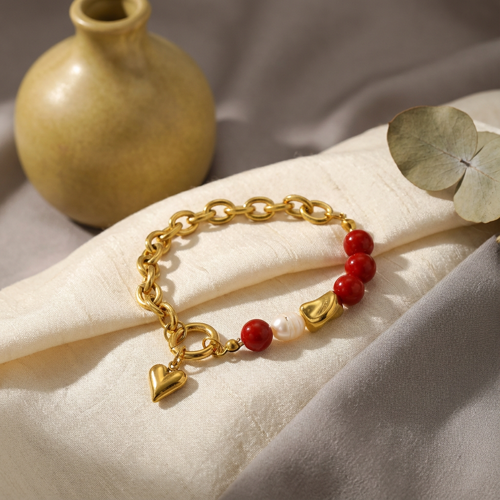 Liora Ruby Pearl Heart Bracelet