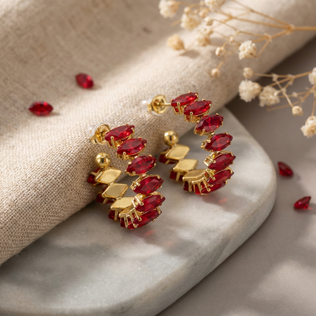 Crimson Eye Hoop Earrings