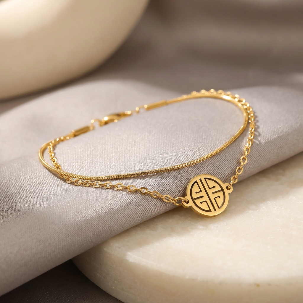 Serene Emblem Double Chain Bracelet