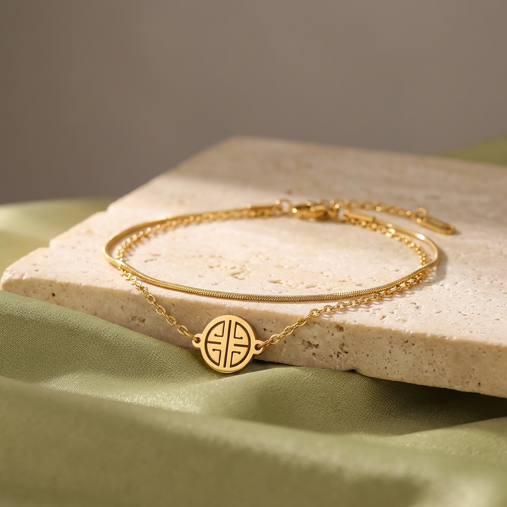 Serene Emblem Double Chain Bracelet