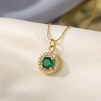 Elara Emerald Halo Pendant Necklace
