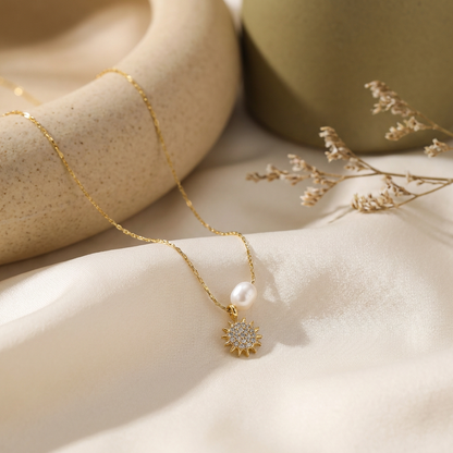 Solara Pearl Sunburst Pendant Necklace