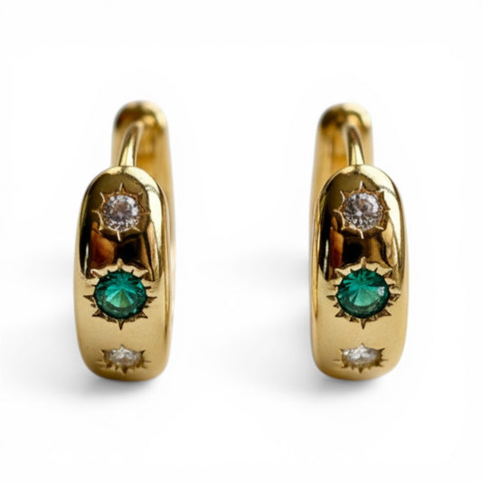 Emerald Halo Mini Hoops