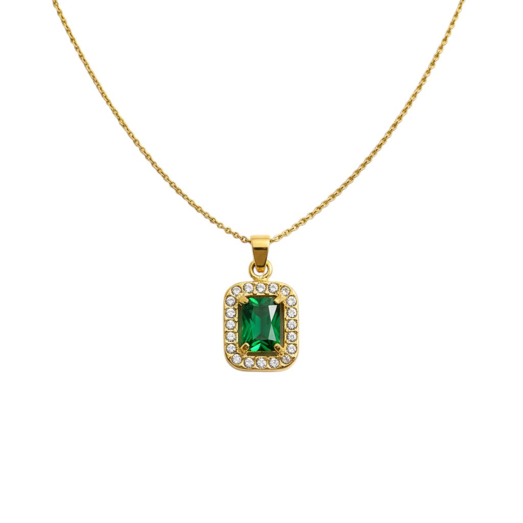 Emerald Halo Solitaire Necklace