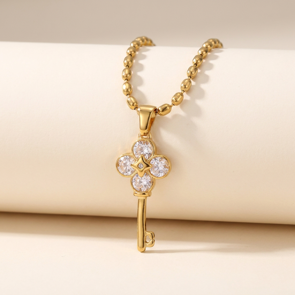 Clover Lucky Key Pendant Necklace