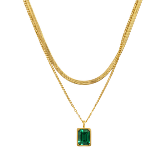 Emerald Duo Layered Pendant Necklace