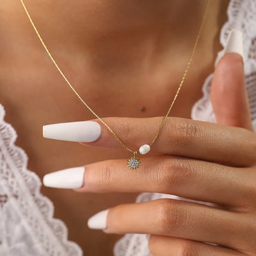 Solara Pearl Sunburst Pendant Necklace