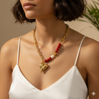Amara Ruby Pearl Heart Necklace