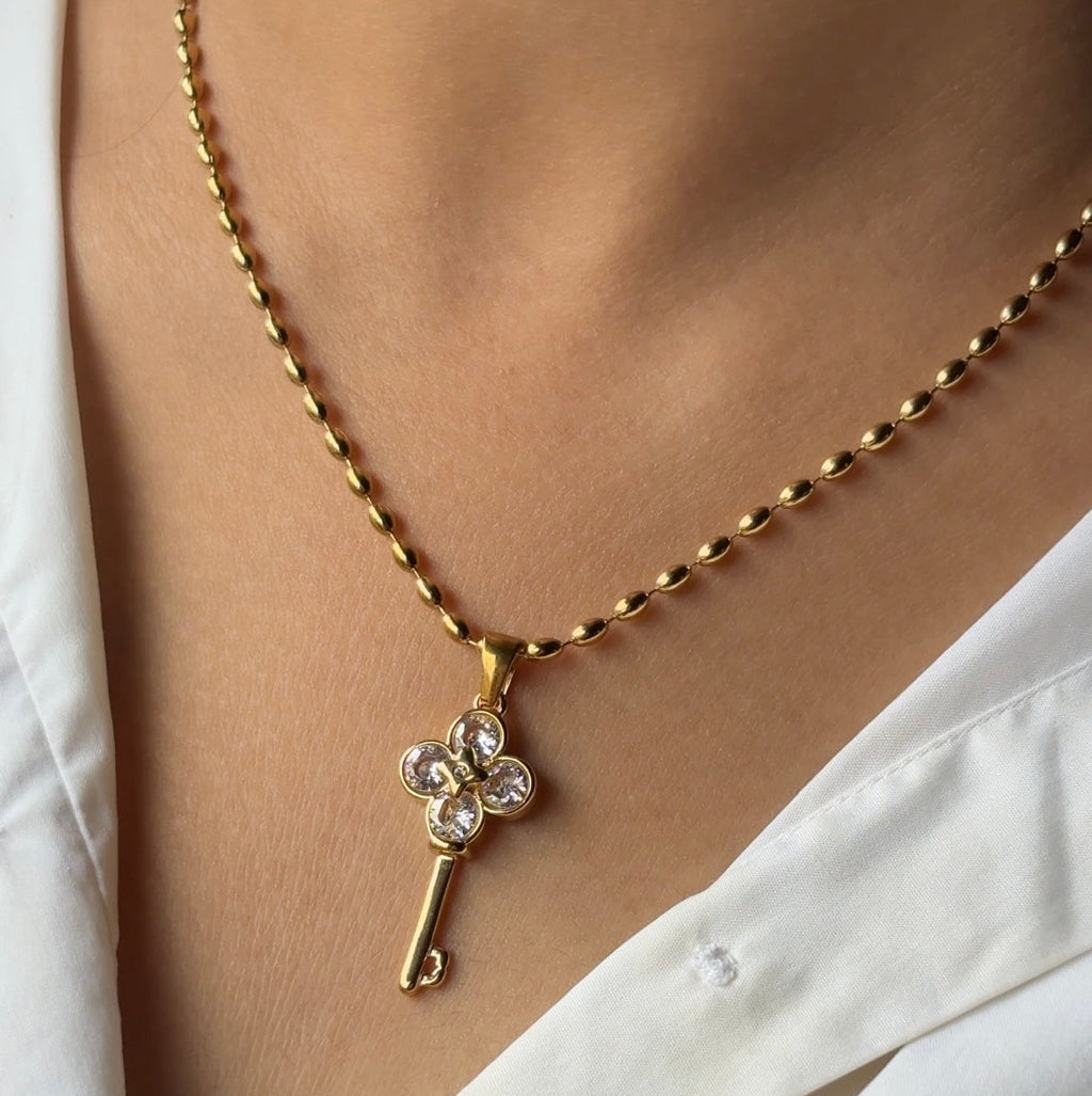 Clover Lucky Key Pendant Necklace