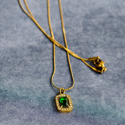 Emerald Halo Solitaire Necklace