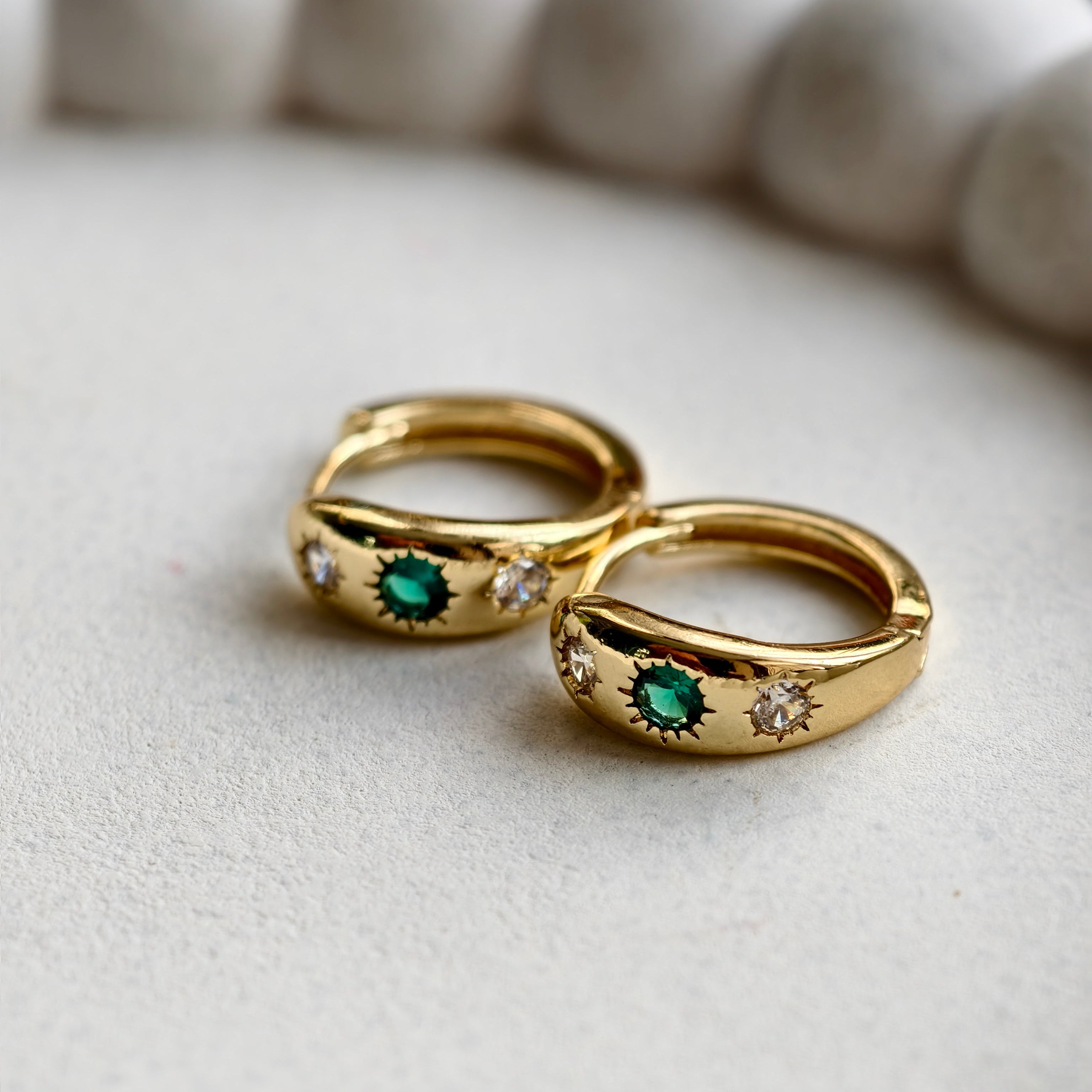 Emerald Halo Mini Hoops