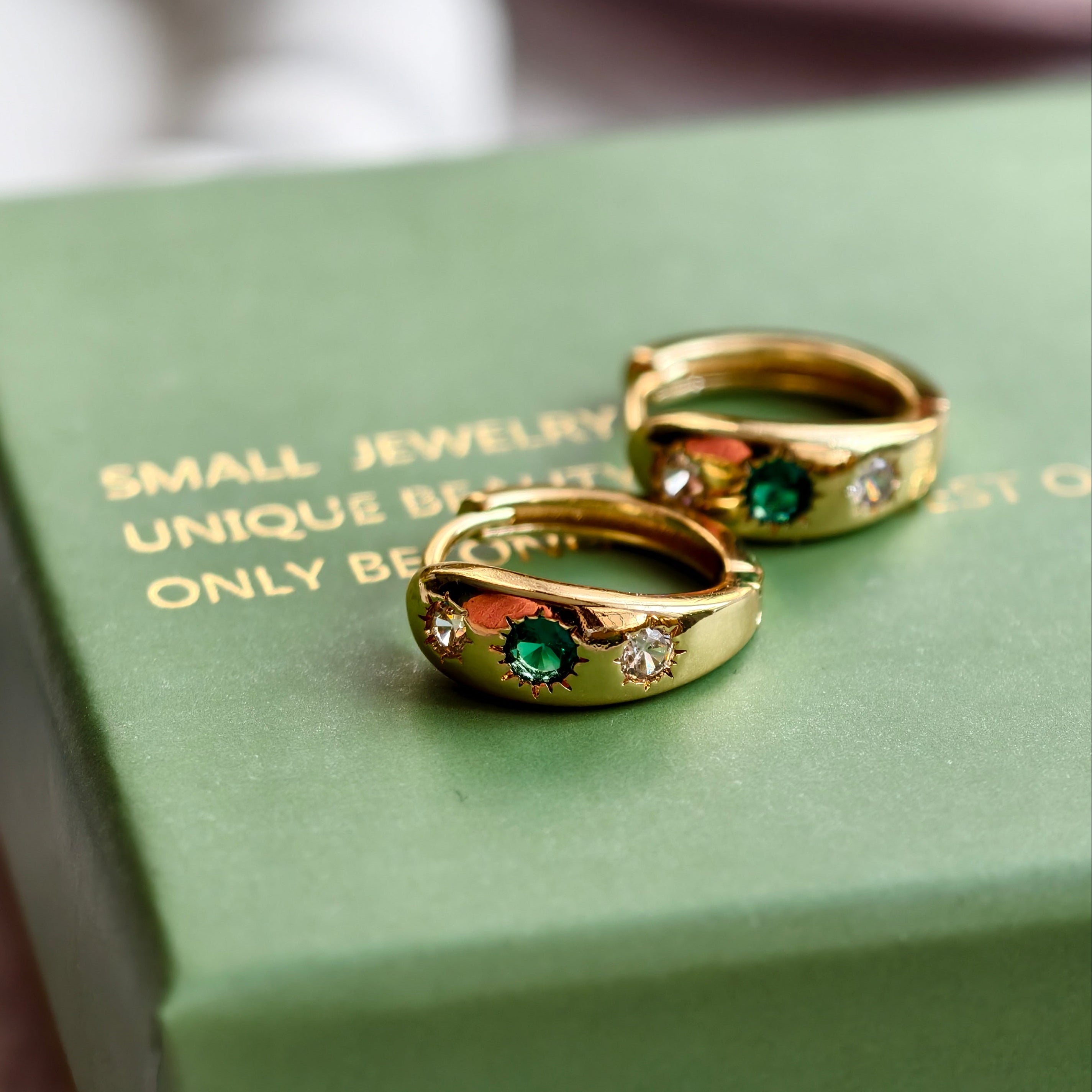 Emerald Halo Mini Hoops