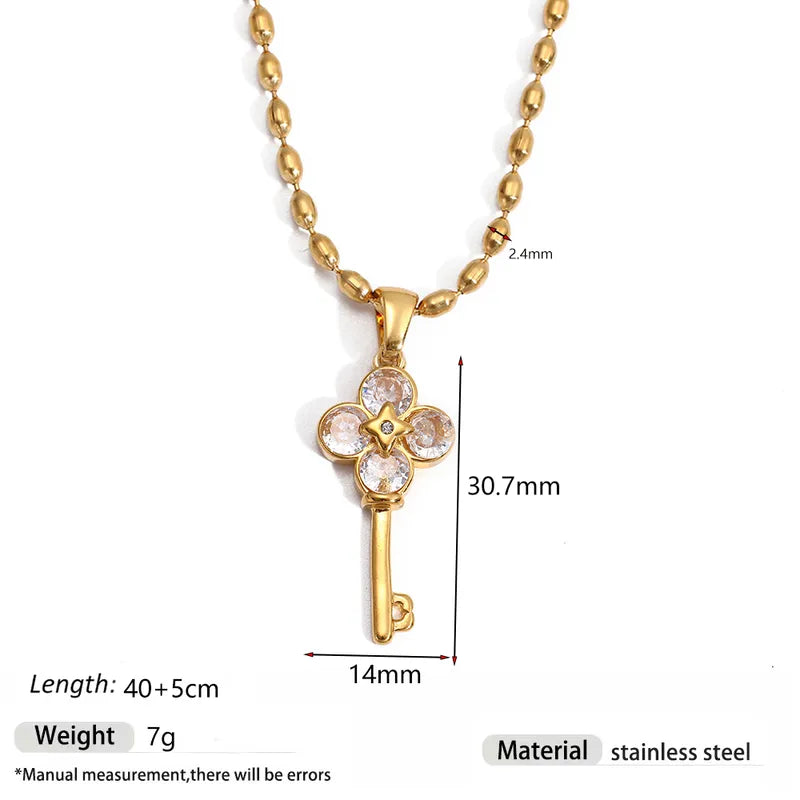 Clover Lucky Key Pendant Necklace