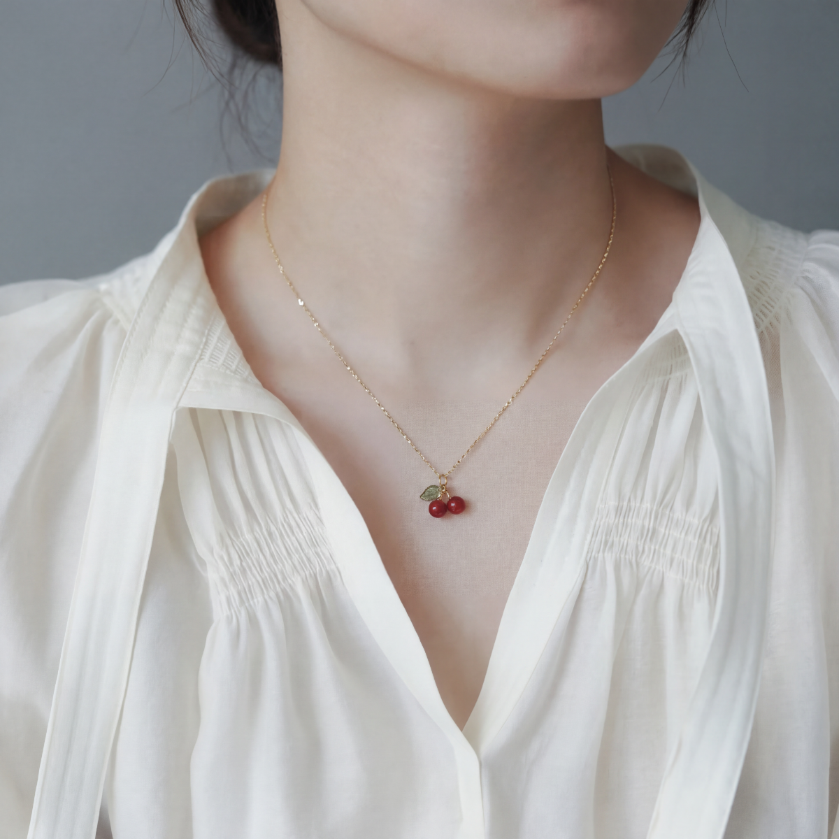 Ruby Cherry Pendant Necklace