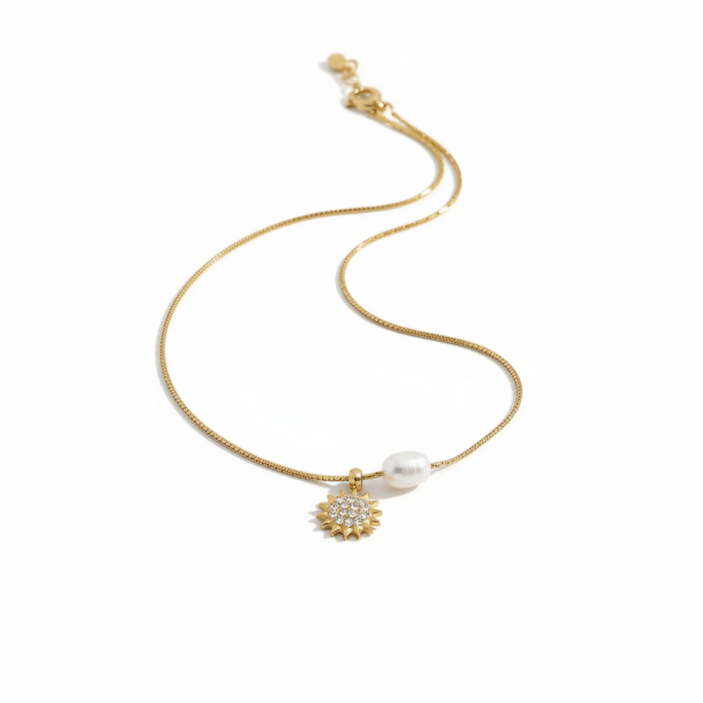 Solara Pearl Sunburst Pendant Necklace