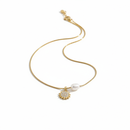 Solara Pearl Sunburst Pendant Necklace