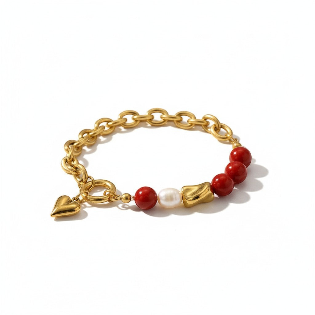 Liora Ruby Pearl Heart Bracelet