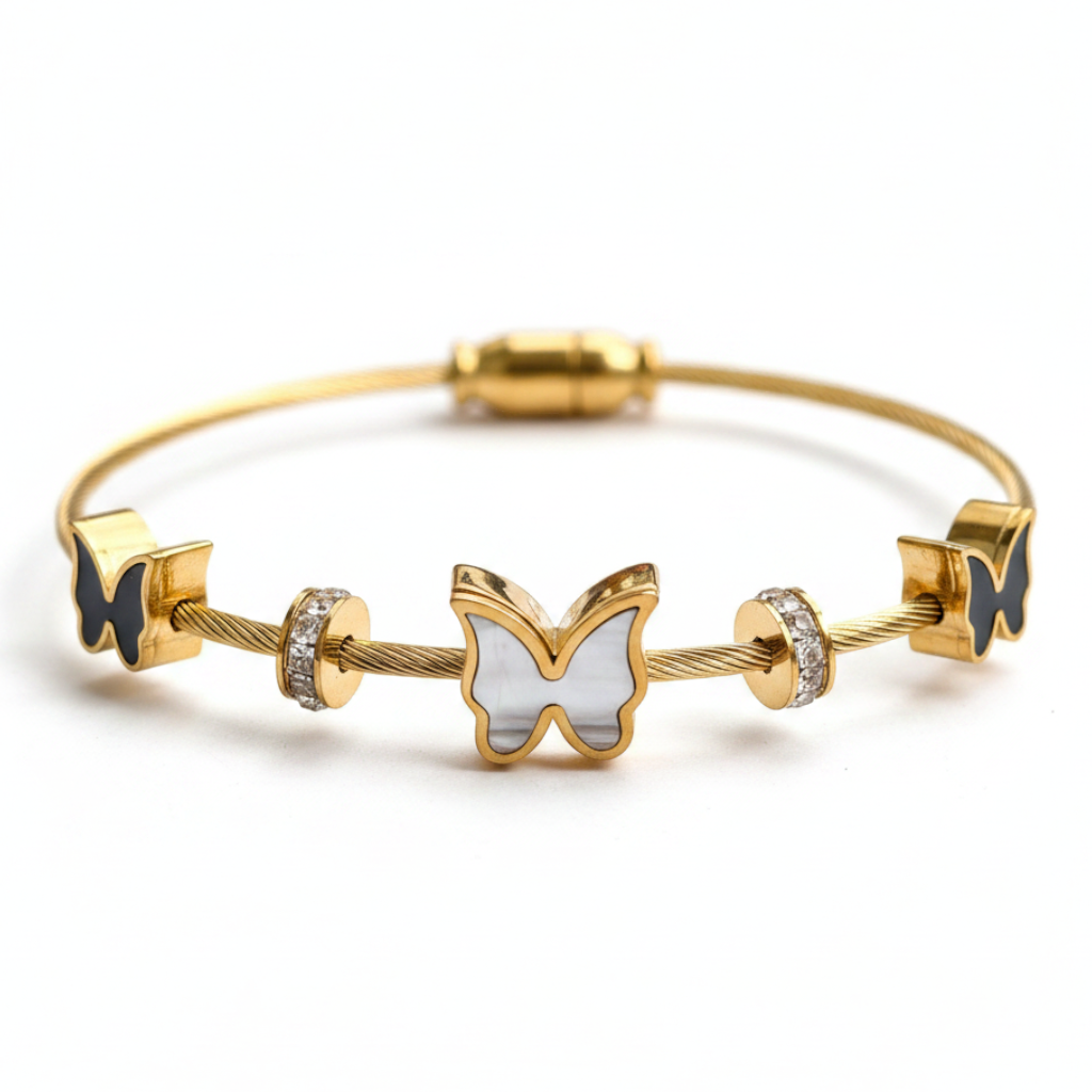 Butterfly Shell Zircon Bangle Bracelet
