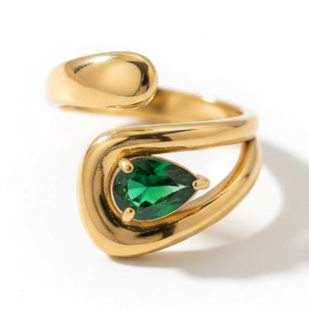 Luz Emerald Open Ring
