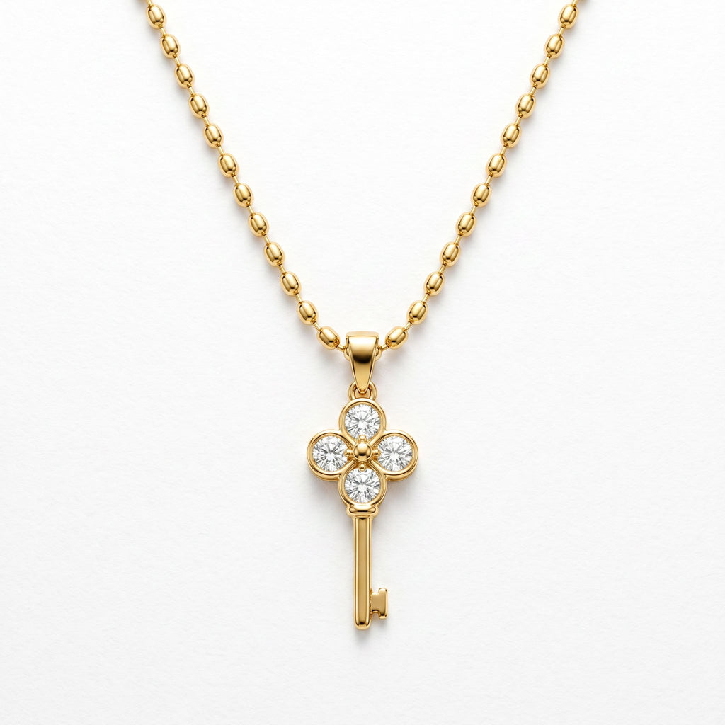 Clover Lucky Key Pendant Necklace