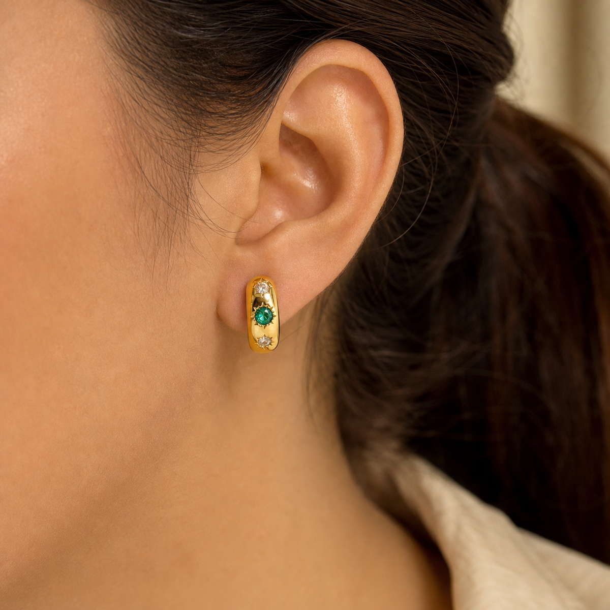 Emerald Halo Mini Hoops