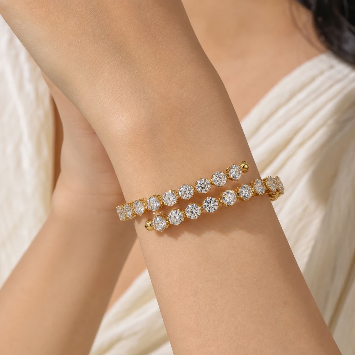 Opulent Zircon Geometric Bangle Bracelet