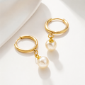 Noelle Pearl Drop Hoop Earrings