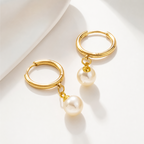 Noelle Pearl Drop Hoop Earrings