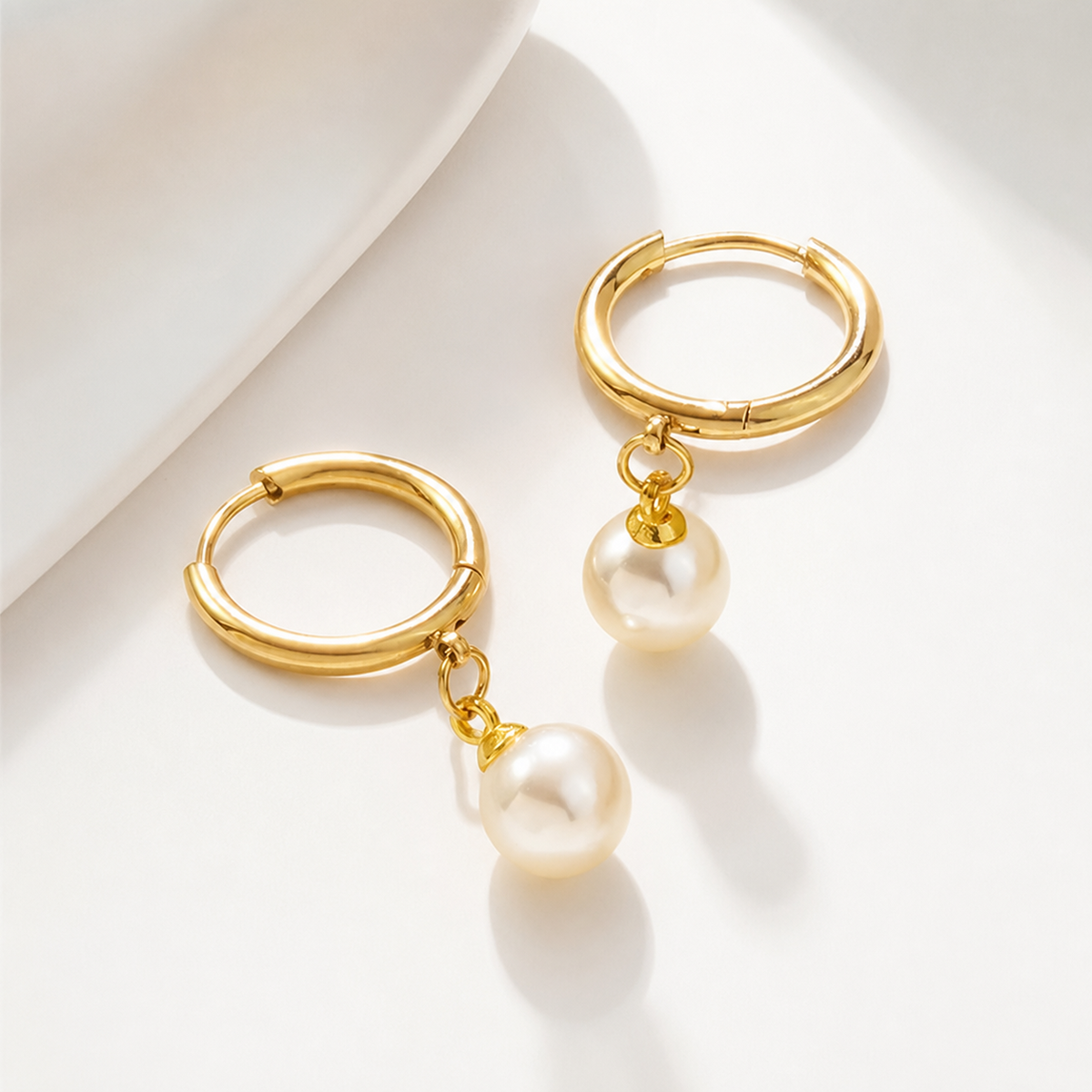 Noelle Pearl Drop Hoop Earrings