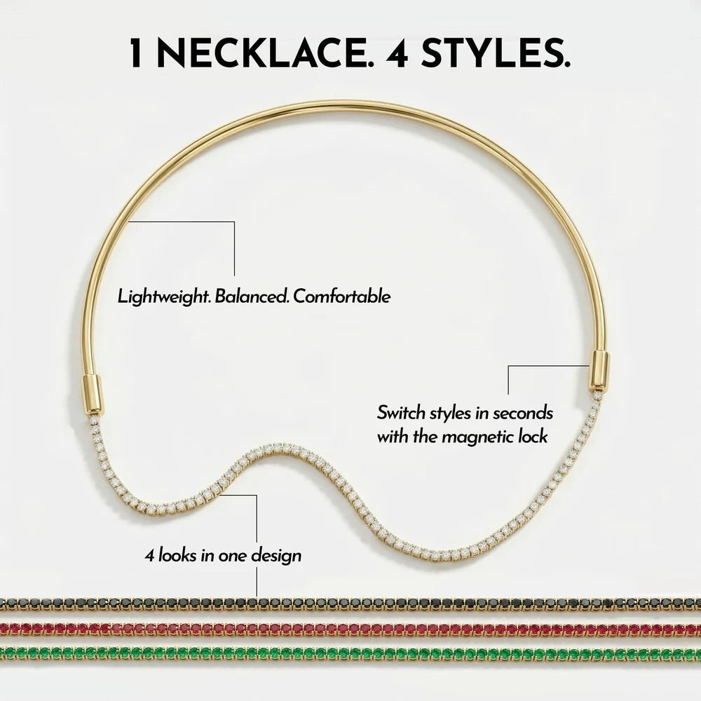 Pretty Shimmering Things Global 4-in-1 gold-tone collar necklace with interchangeable crystal tennis chain attachments