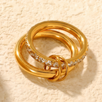 Pretty Shimmering Things Global Sloane double ring in 18K gold plated stainless steel with diamond accents.