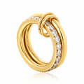 Pretty Shimmering Things Global Sloane double ring in 18K gold plated stainless steel with diamond accents.