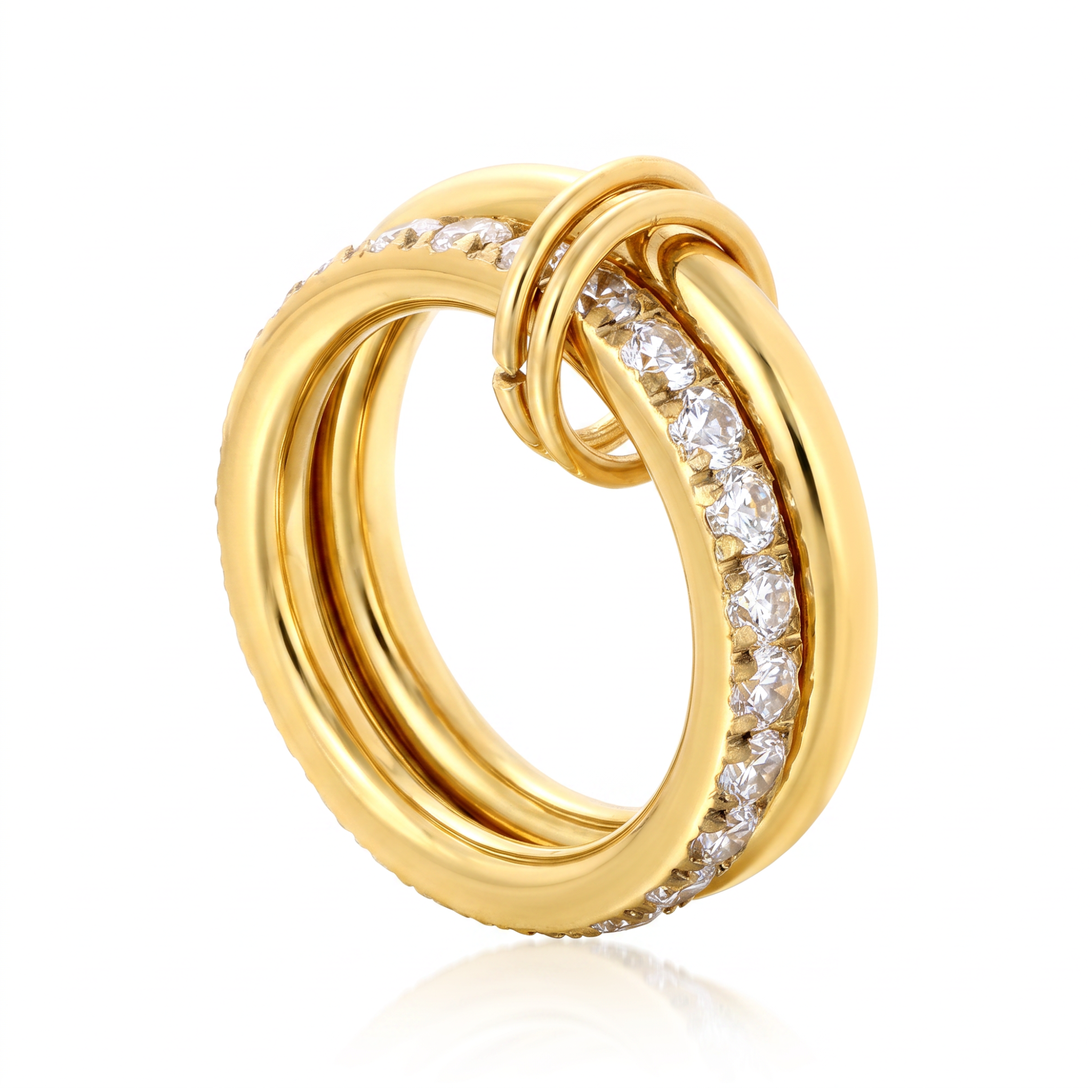 Pretty Shimmering Things Global Sloane double ring in 18K gold plated stainless steel with diamond accents.